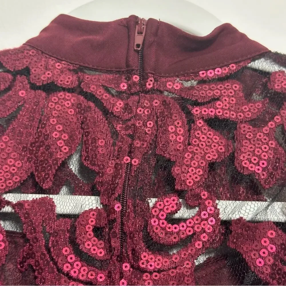 Sparkling Elegance Speechless Burgundy Lace Sequin Crop Top Size Adult 0 Dance